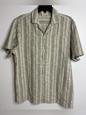 Larsson&Co Beige and Gray Striped Short-Sleeve Shirt Cotton/Poly Size Large